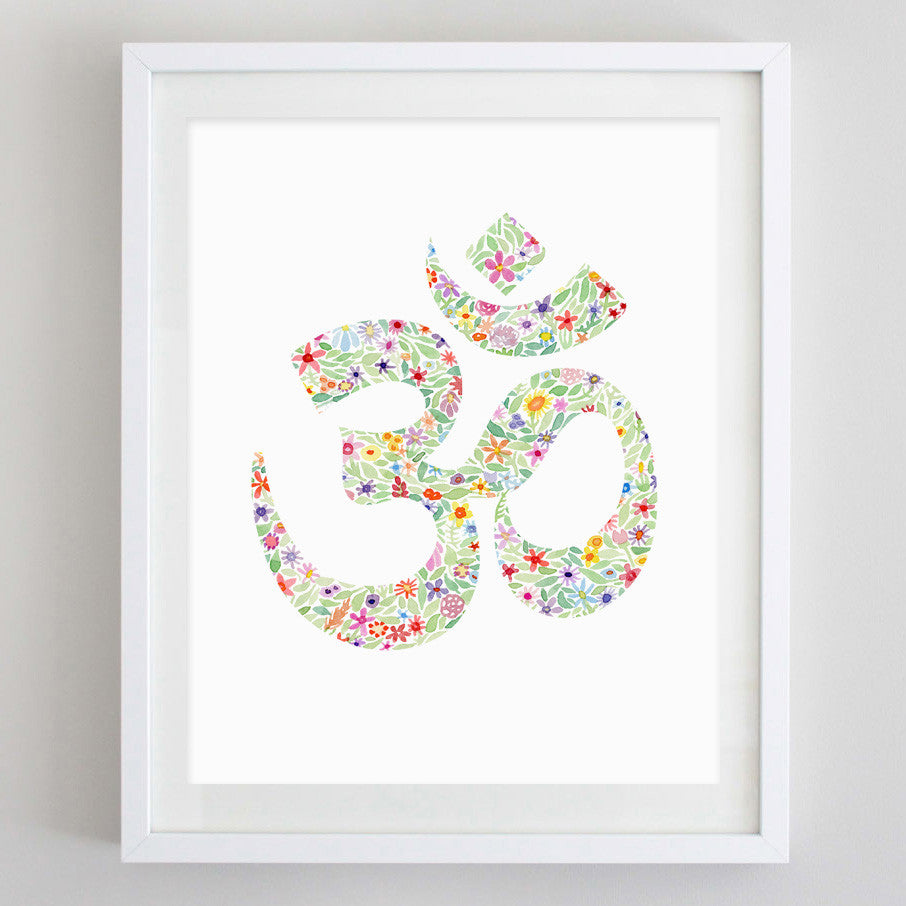 Om Yoga Floral Watercolor Art Print