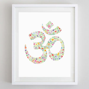 Om Yoga Floral Watercolor Art Print