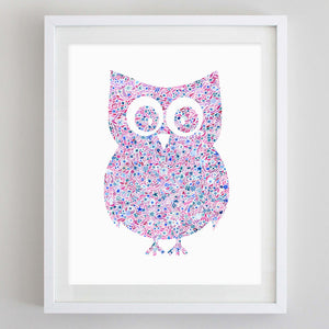 Owl Floral Watercolor Art Print - Chi Omega