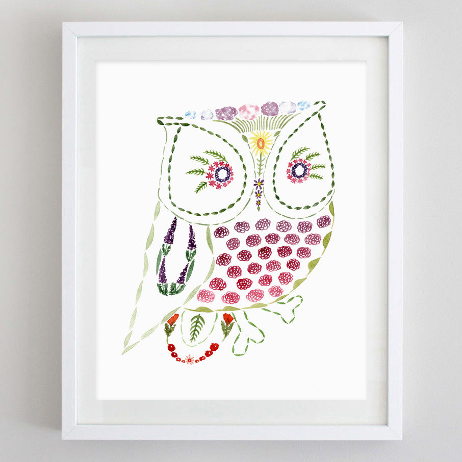 art print - owl floral watercolor print - carly rae studio