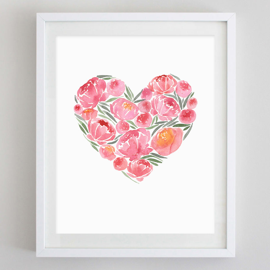 Peony Heart Watercolor Print