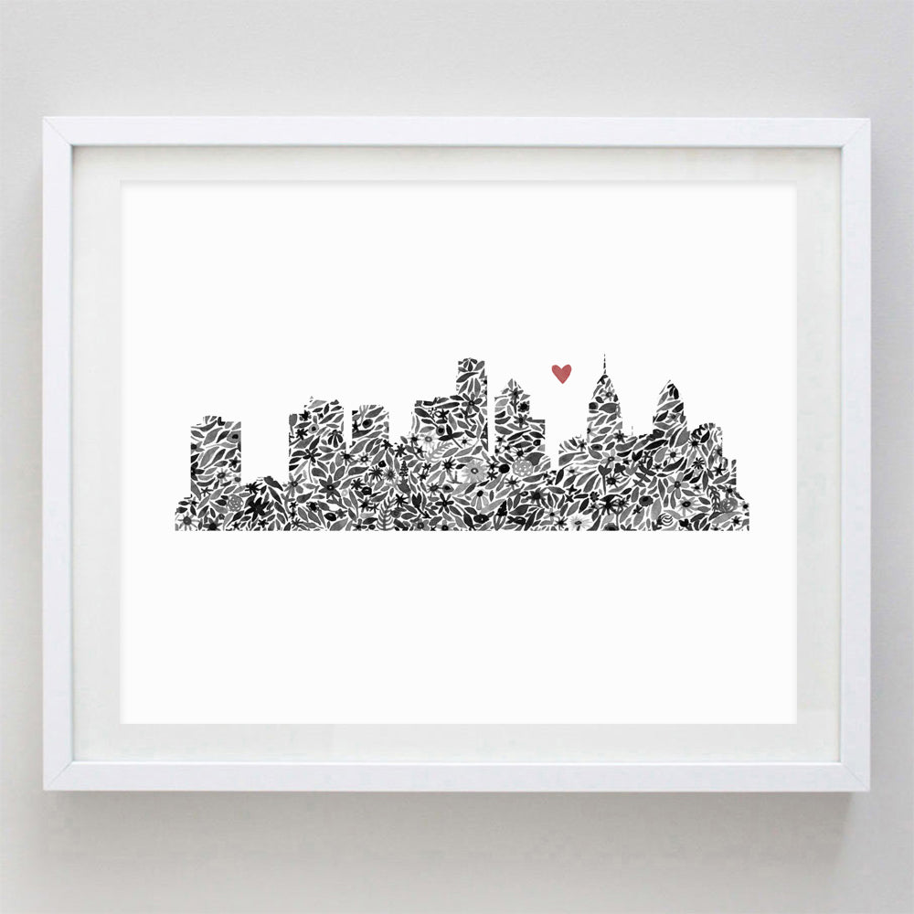 Philadelphia Skyline Floral Watercolor Print