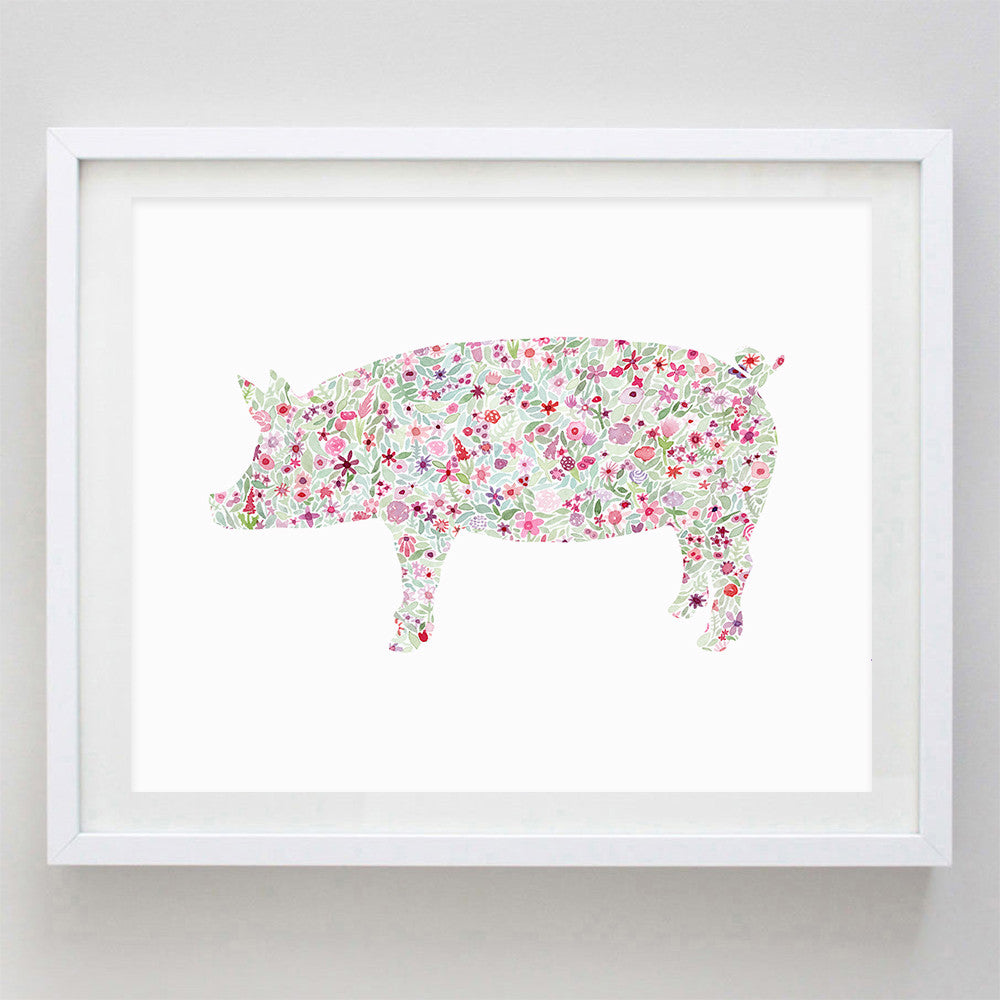 Pig Floral Watercolor Print