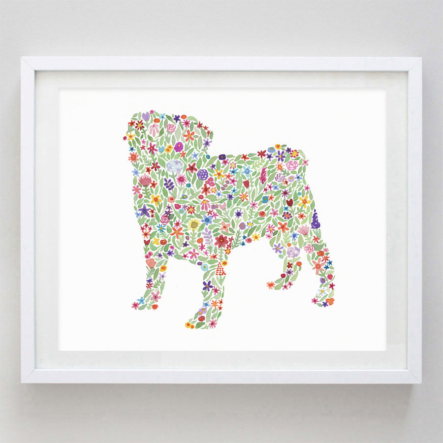 art print - pug floral watercolor print - carly rae studio