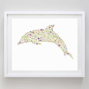 art print - purple dolphin floral watercolor print - carly rae studio