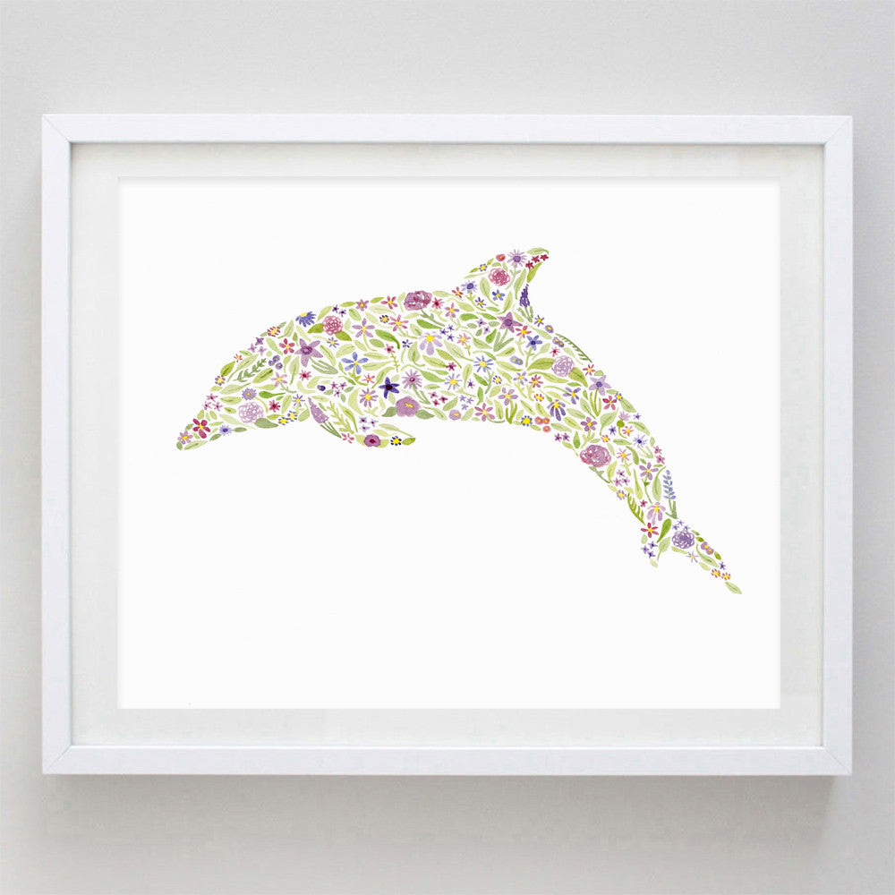 art print - purple dolphin floral watercolor print - carly rae studio