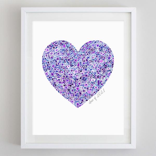 Class of 2021 Custom Colors Heart Floral Watercolor Print