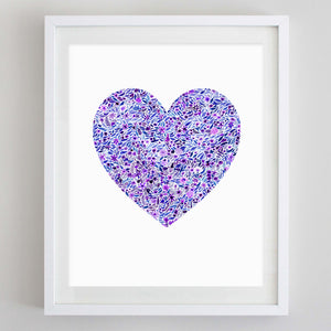 Purple Heart Floral Watercolor Print