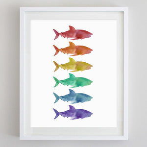 Rainbow Shark Watercolor Print