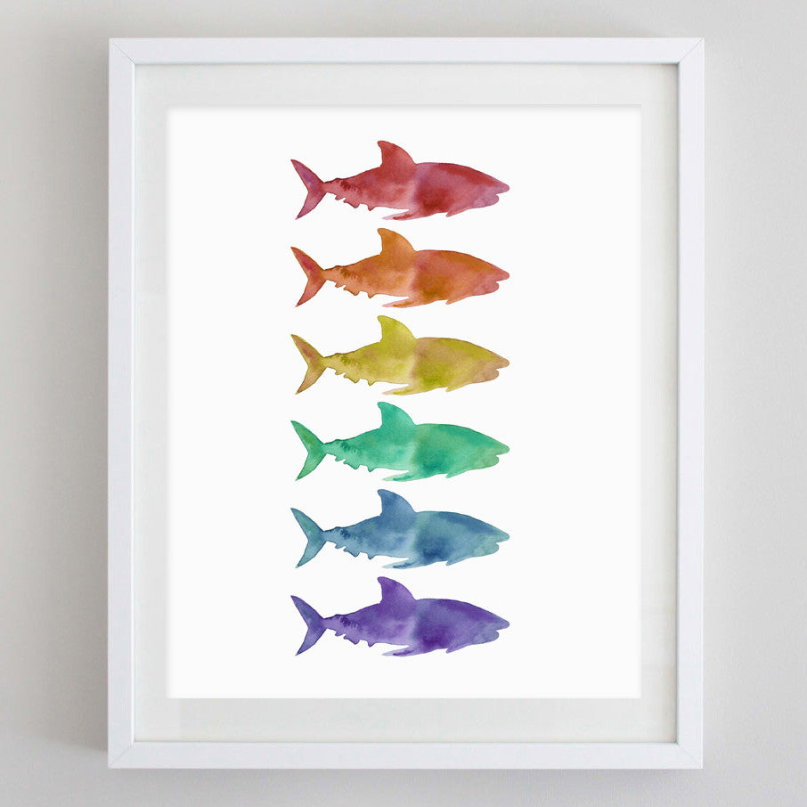 Rainbow Shark Watercolor Print