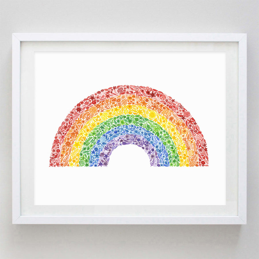 Rainbow Floral Watercolor Print