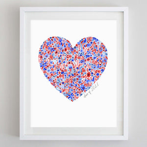 Class of 2021 Red and Blue Heart Floral Watercolor Print