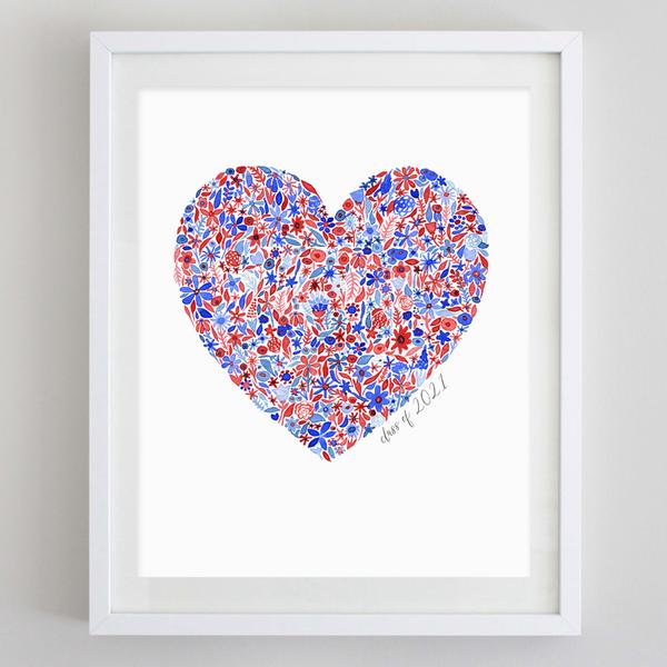 Class of 2021 Custom Colors Heart Floral Watercolor Print