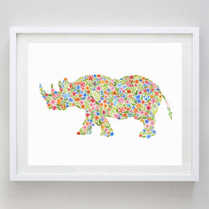 Rhino Floral Watercolor Print