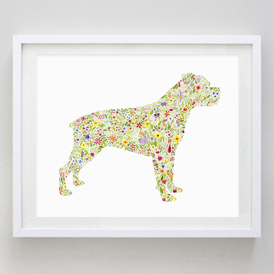Rottweiler Floral Watercolor Print