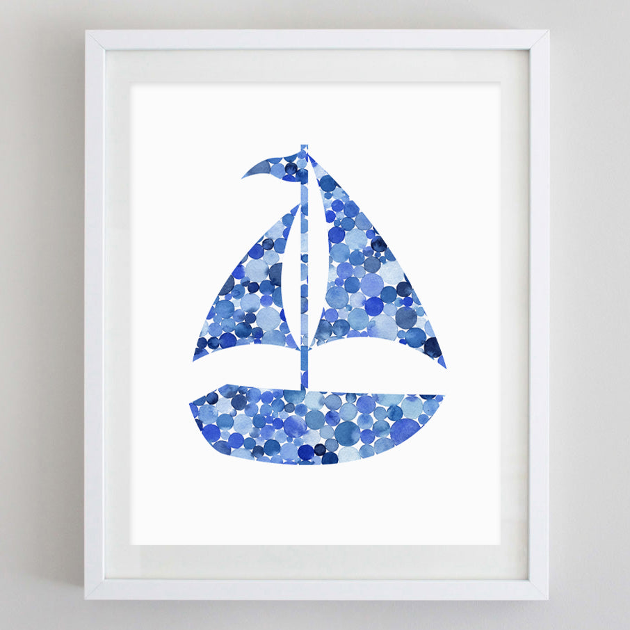 Blue Sailboat Watercolor Print
