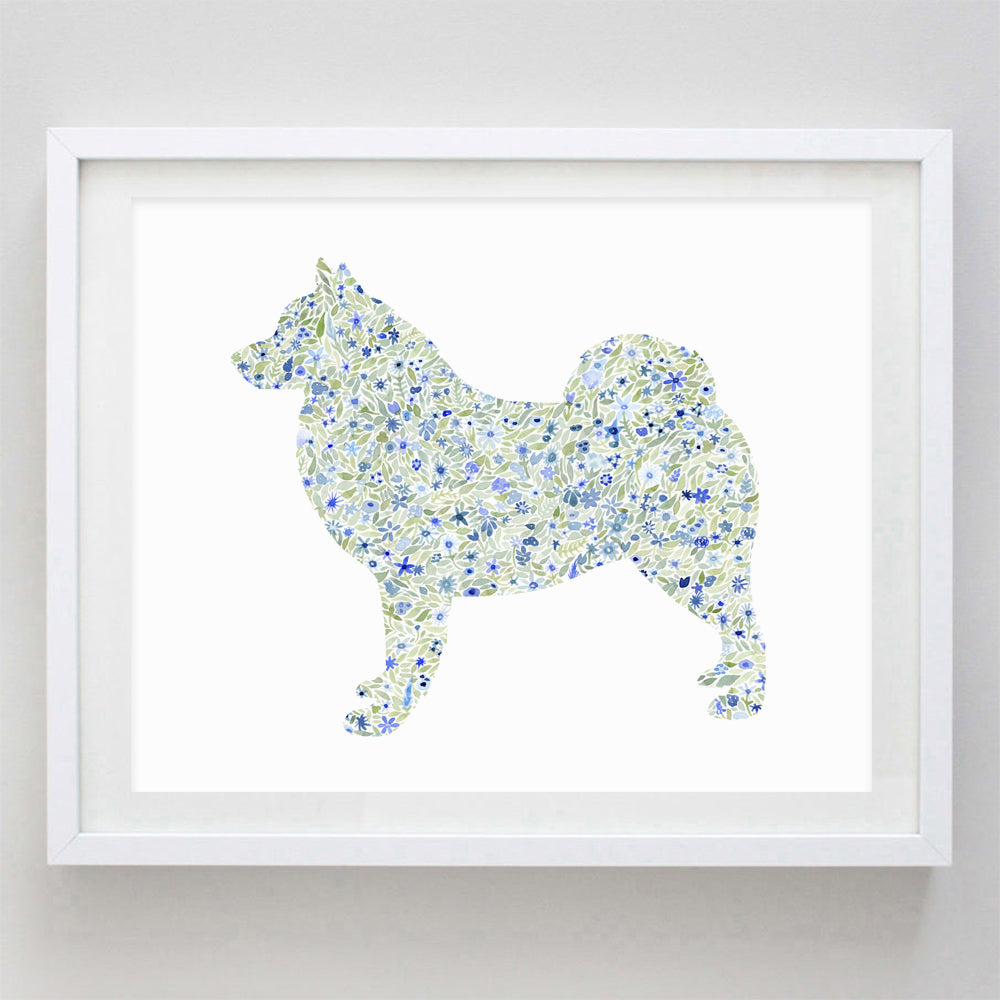 Samoyed Dog Floral Watercolor Print