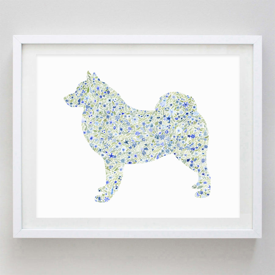 Samoyed Dog Floral Watercolor Print