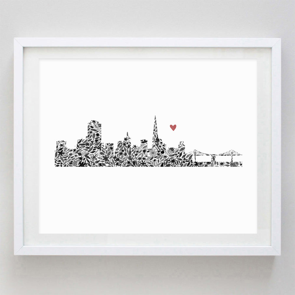 San Francisco Skyline Floral Watercolor Print