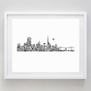 San Francisco Skyline Floral Watercolor Print