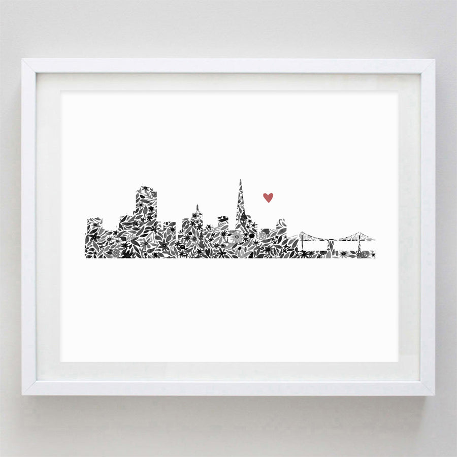 San Francisco Skyline Floral Watercolor Print