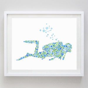 Scuba Diver Watercolor Print