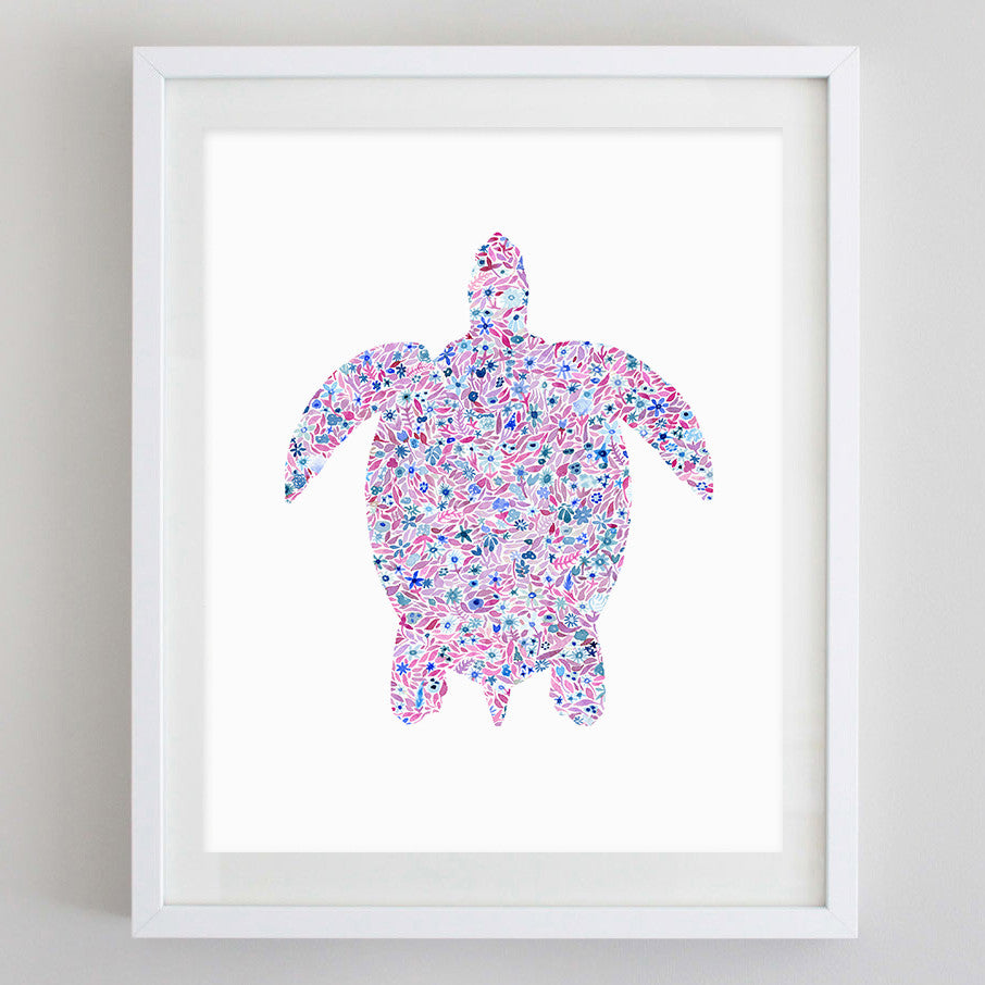 Sea Turtle Floral Watercolor Art Print - Delta Zeta