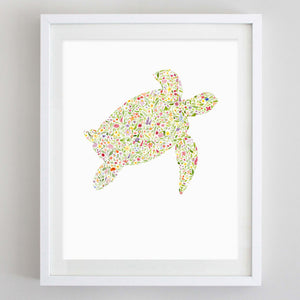 art print - sea turtle floral watercolor print - carly rae studio