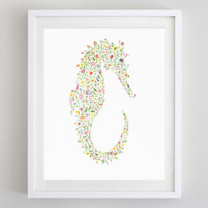 art print - seahorse floral watercolor print - carly rae studio