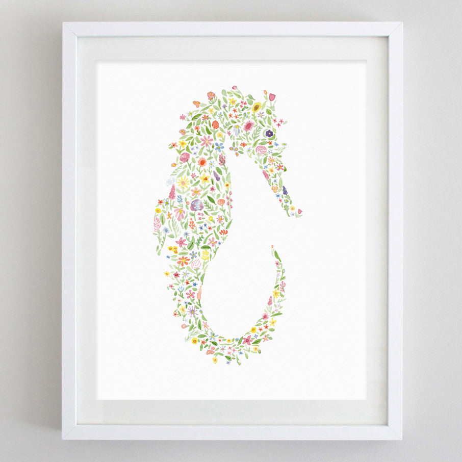 art print - seahorse floral watercolor print - carly rae studio