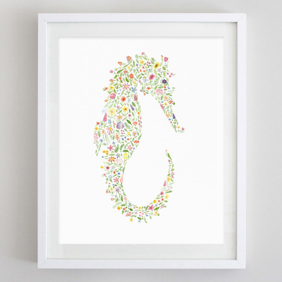 art print - seahorse floral watercolor print - carly rae studio