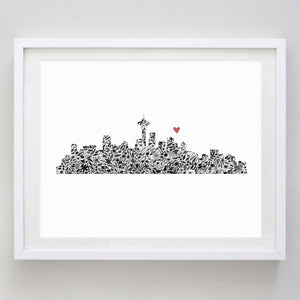 Seattle Skyline Floral Watercolor Print