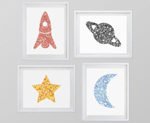 Set of 4 Outer Space Watercolor Art Prints
