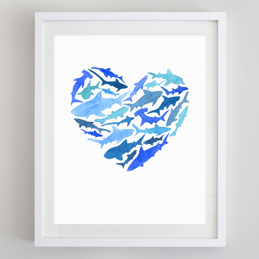 Shark Love Watercolor Print