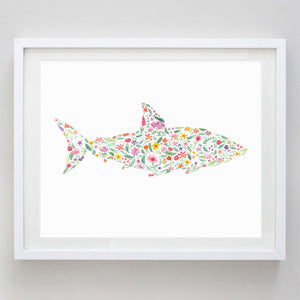 Shark Floral Watercolor Print