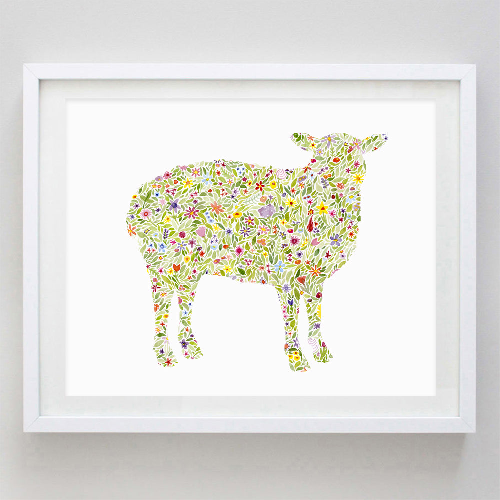 Sheep Floral Watercolor Print