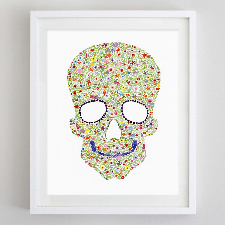 art print - skull floral watercolor print - carly rae studio