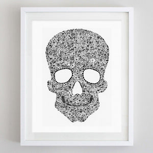 Skull Floral Watercolor Print Black