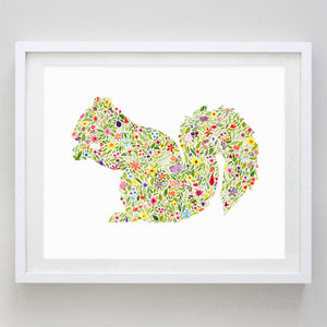 art print - squirrel floral watercolor print - carly rae studio