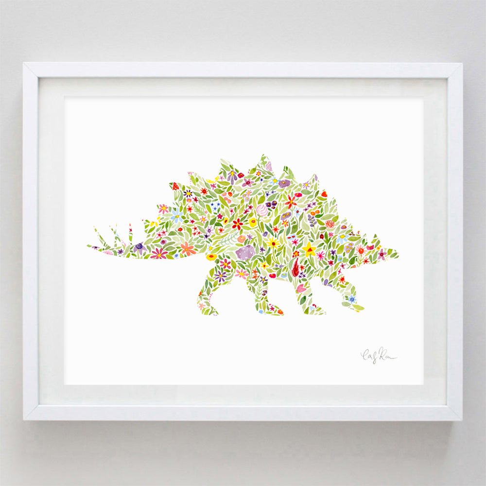 Dinosaur Brontosaurs Floral Purple Watercolor Print