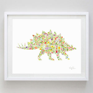 Dinosaur T-Rex Floral Pink Watercolor Print