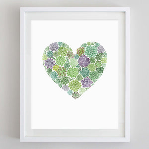 Succulent Love Heart Watercolor Print