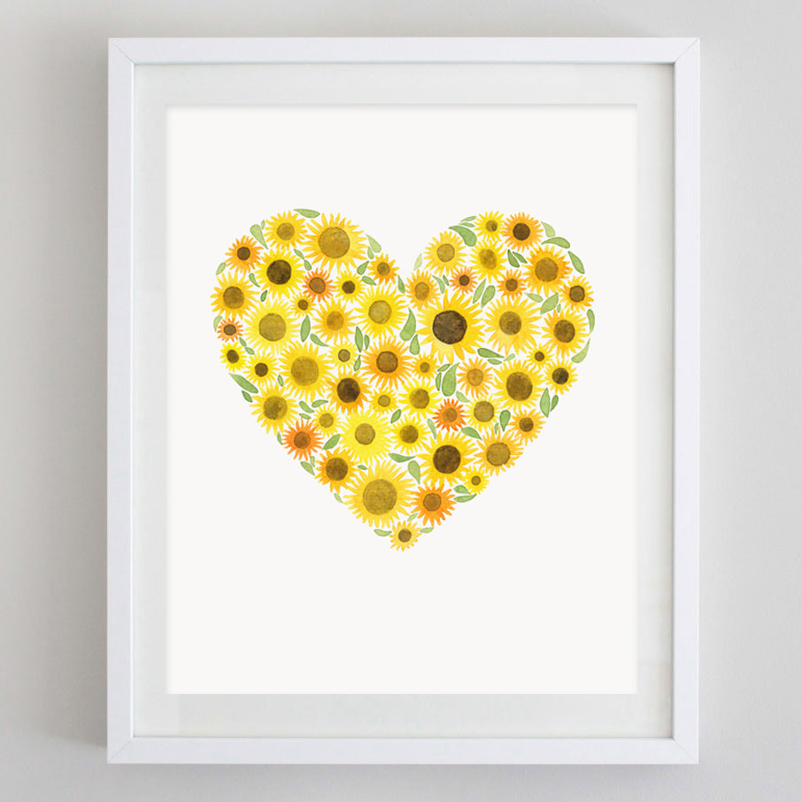 Sunflower Heart Floral Watercolor Print