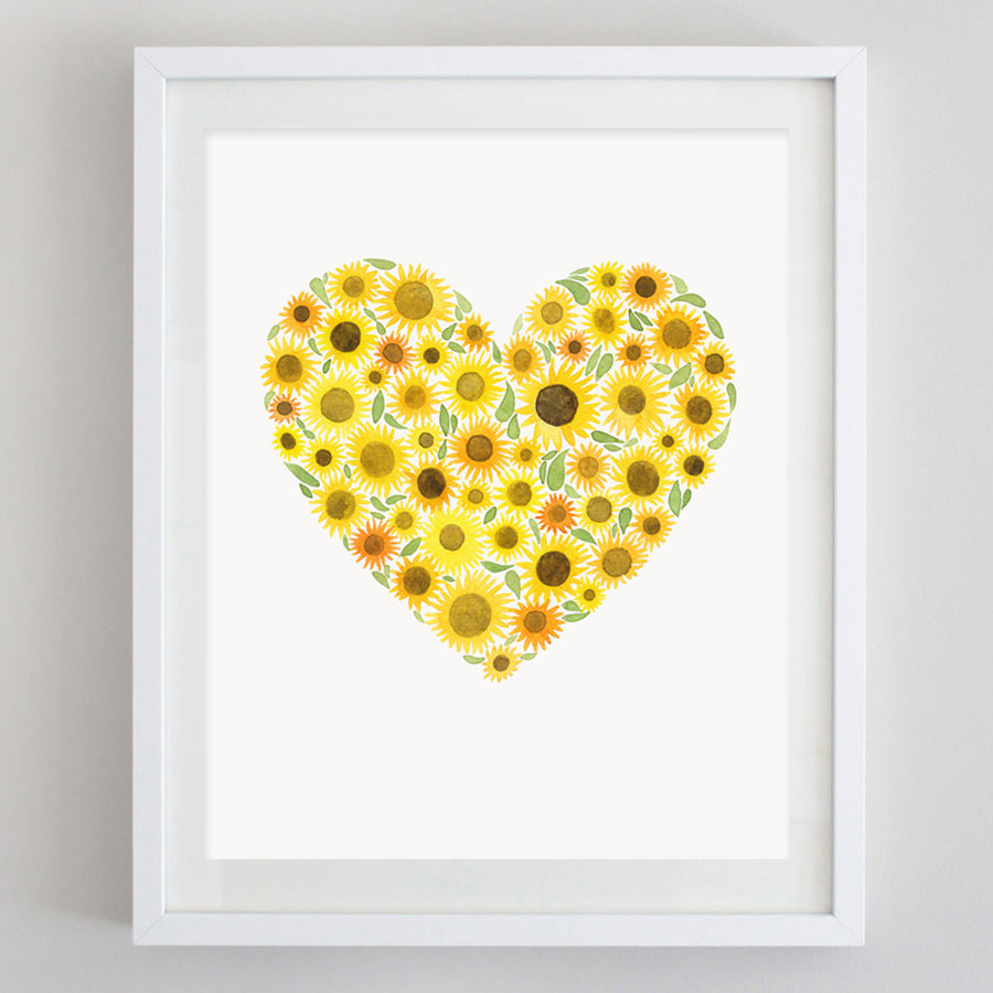 Sunflower Heart Floral Watercolor Print