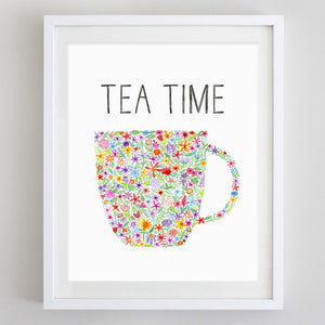 Tea Time Floral Watercolor Print