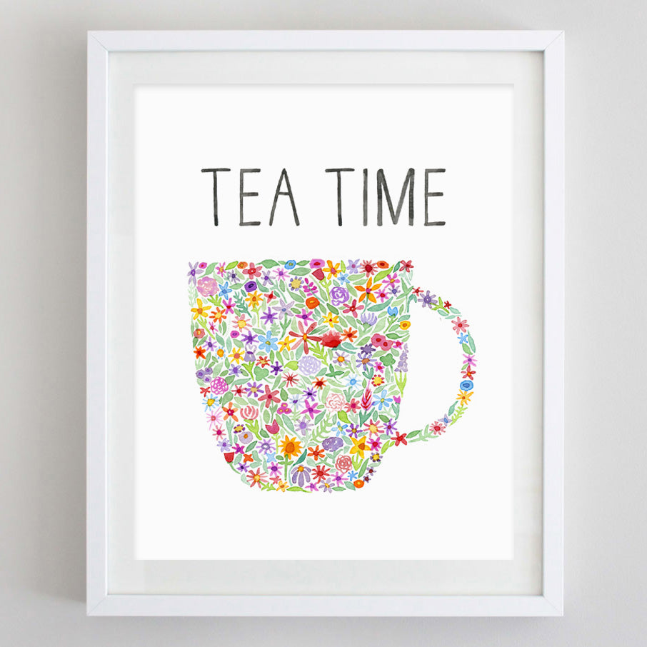 Tea Time Floral Watercolor Print