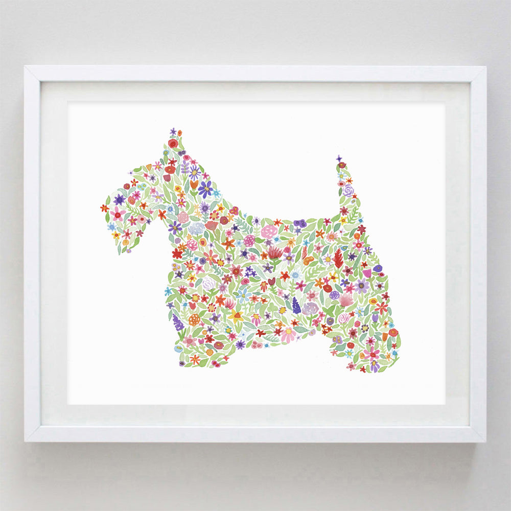 Scottish Terrier Floral Watercolor Print