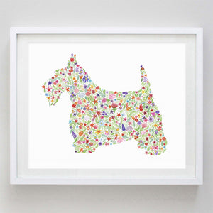 Scottish Terrier Floral Watercolor Print