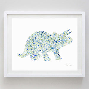 Dinosaur T-Rex Floral Pink Watercolor Print