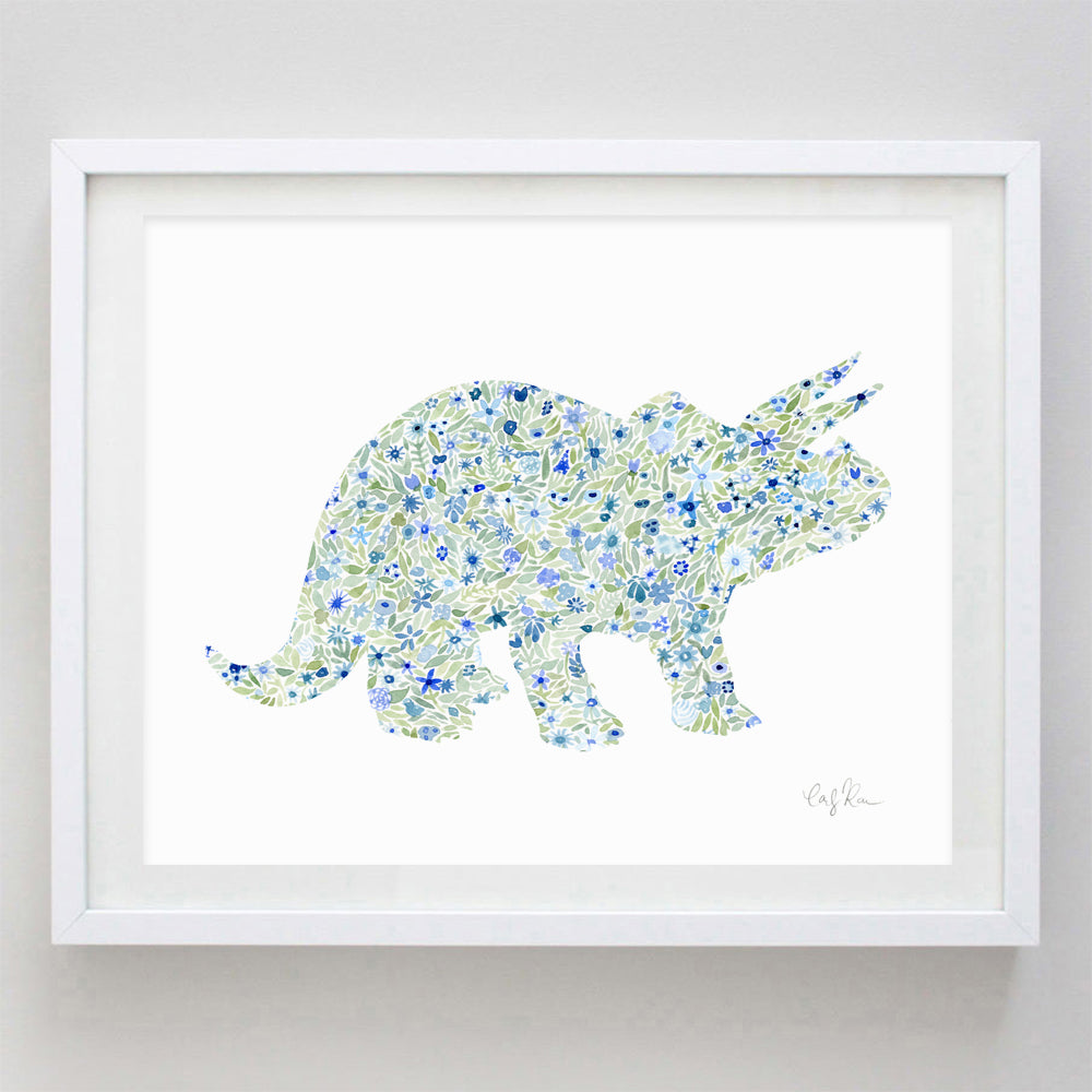 Dinosaur Brontosaurs Floral Purple Watercolor Print